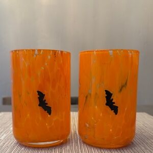 Halloween Way To Celebrate Glass With Bats Set Of (2) Brand New.